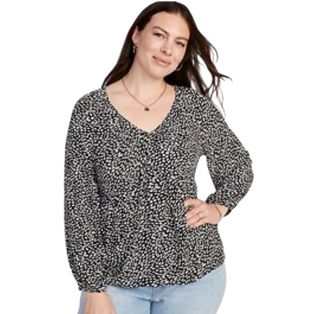 Old Navy Long Sleeve Vneck Crinkled Boho Top Black & White Size XL